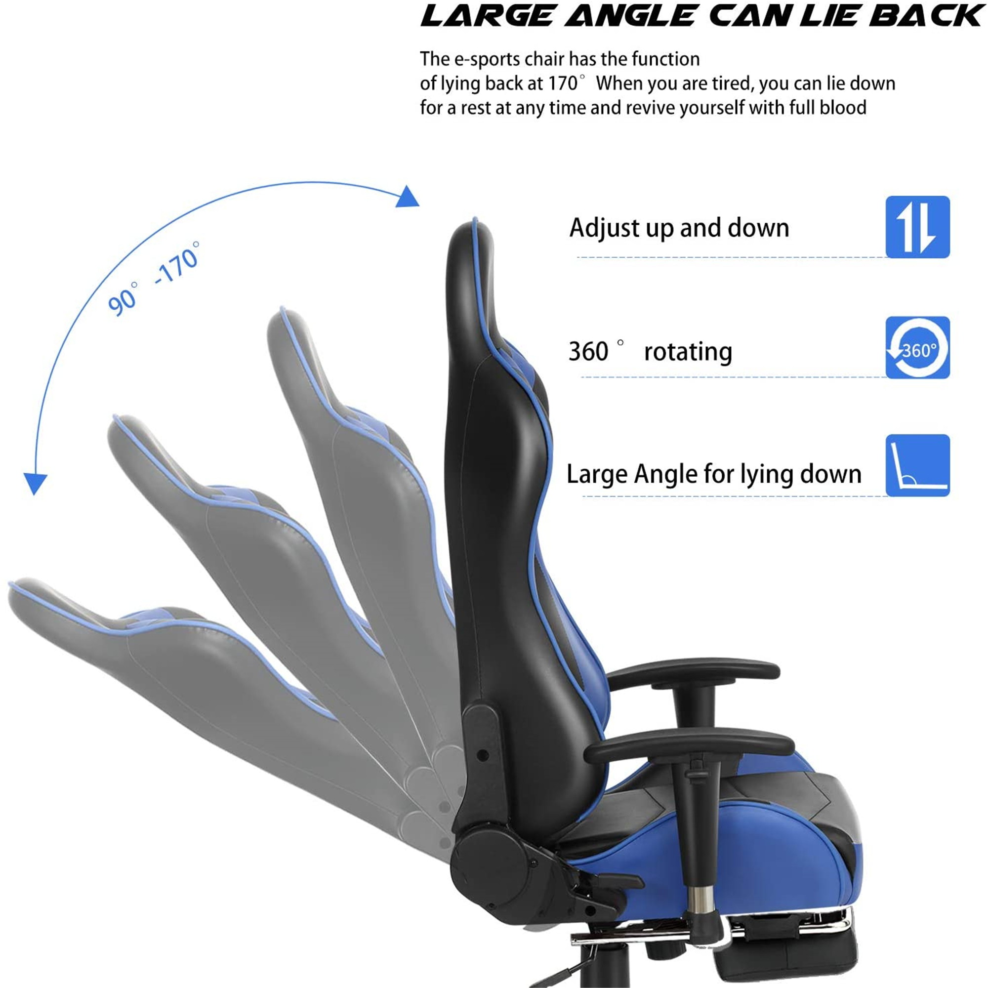 Ergonomic Gaming Chair Racing Chair E-Sports Chair Home Office Chair Computer Game Chair with PU Leather,3D Adjustable Arm,Memory Foam,Lumbar Support,Headrest and Footrest