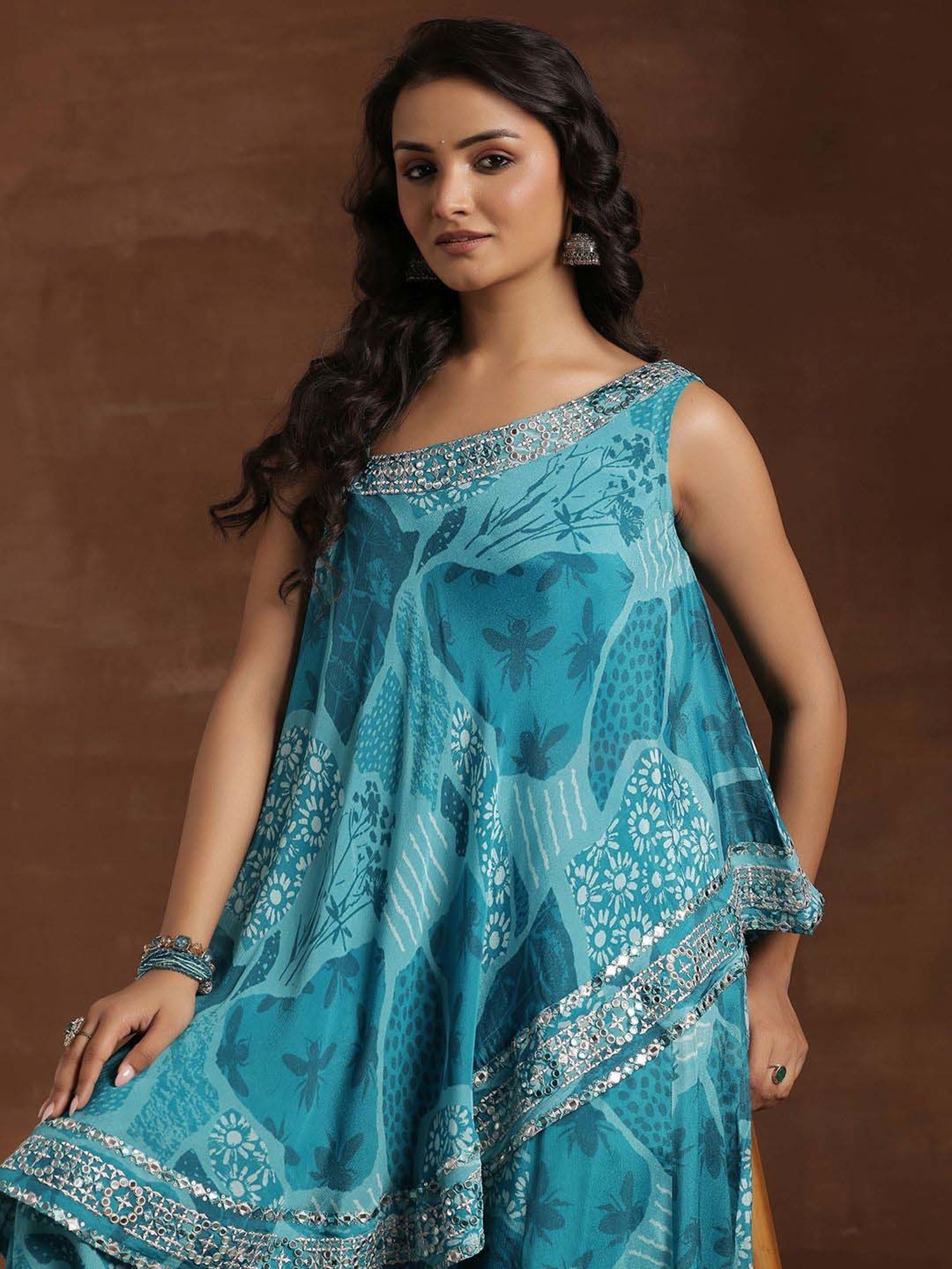 Libas Blue Printed Silk Blend Co-Ords