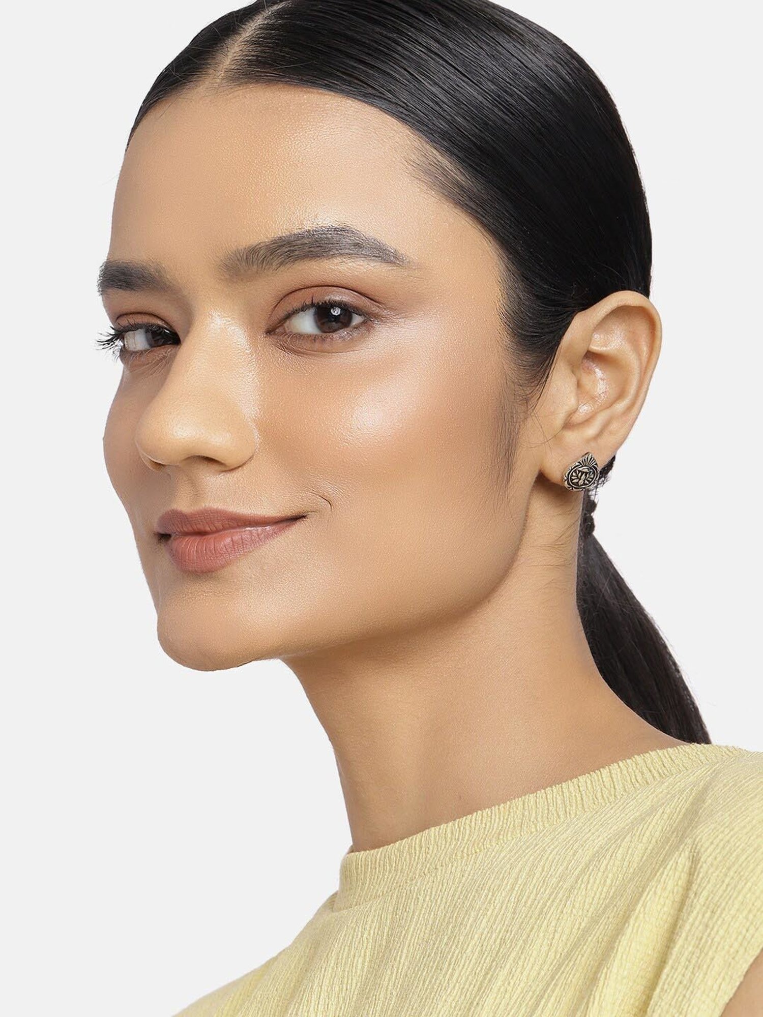 Estele Rhodium-Plated Oxidized Afghani Tribal Stud Earrings for Women