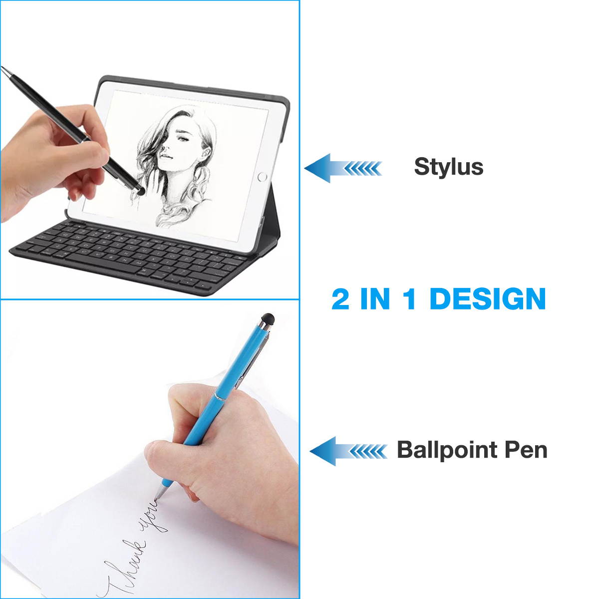 FirstPower 10pcs 2-in-1 Stylus Pens for Tablets Touch Screen with Ball Pen for iPad iPhone XS XS Max XR X 11 / 11 Pro / 11 Pro Max 7 6 Plus Samsung Galaxy S10 Plus S10e Tab