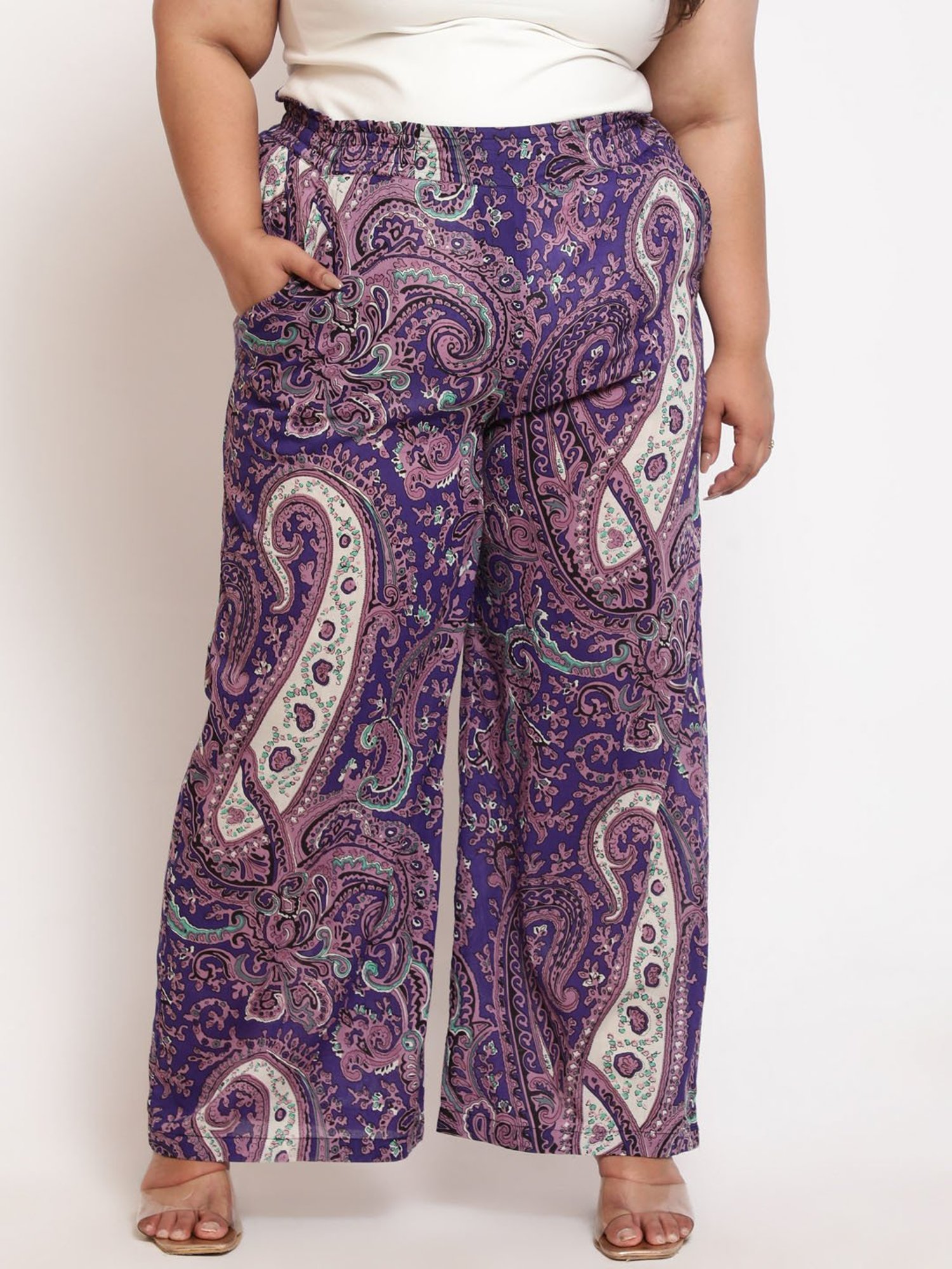 Amydus Purple Printed Regular Fit High Rise Pants