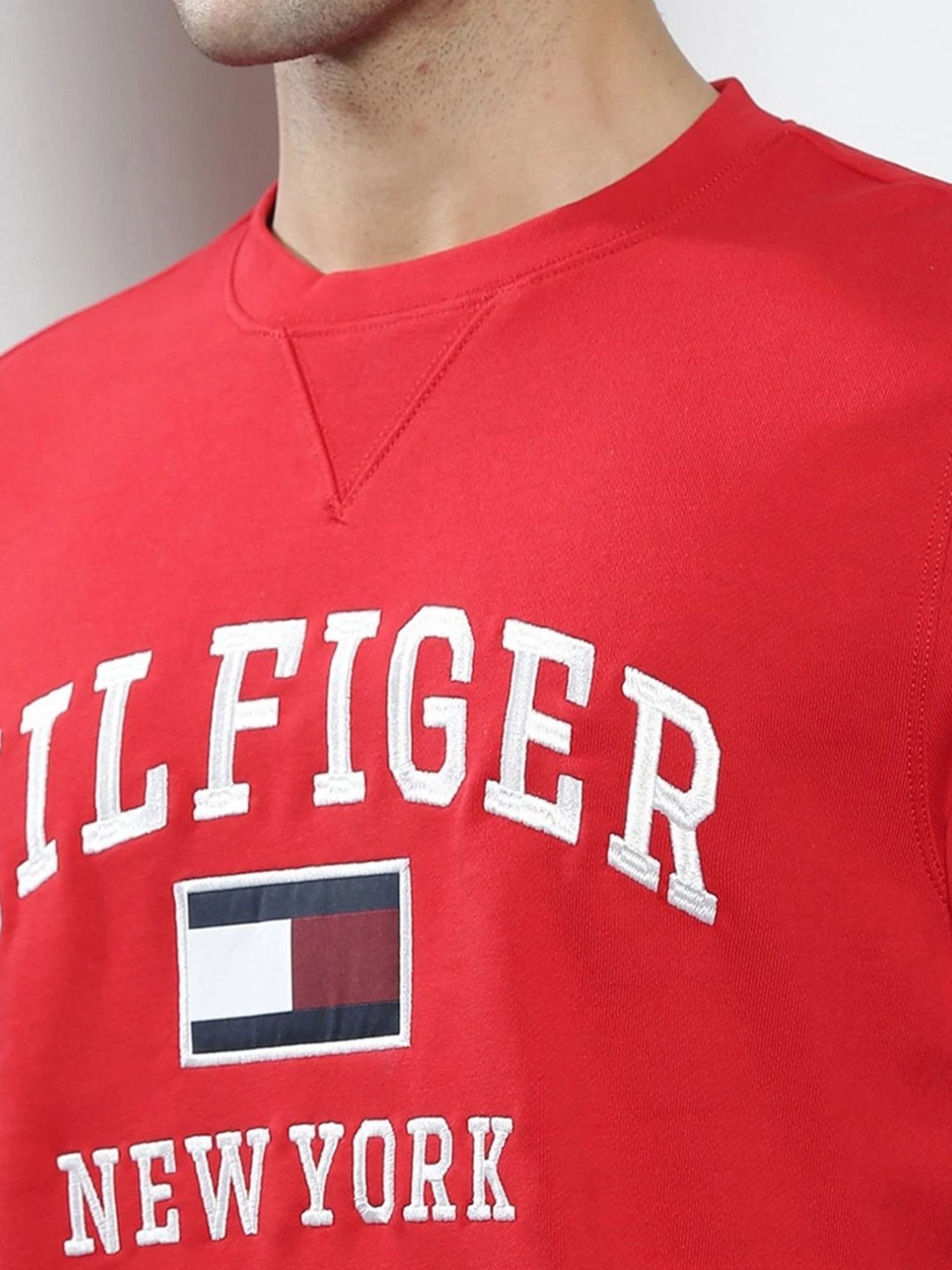 Tommy Hilfiger Red Cotton Regular Fit Graphic Sweater