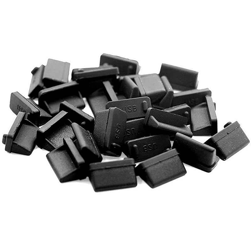 30 Pcs Silicone USB Cap Port Cover Anti Dust Protector for Female End Black