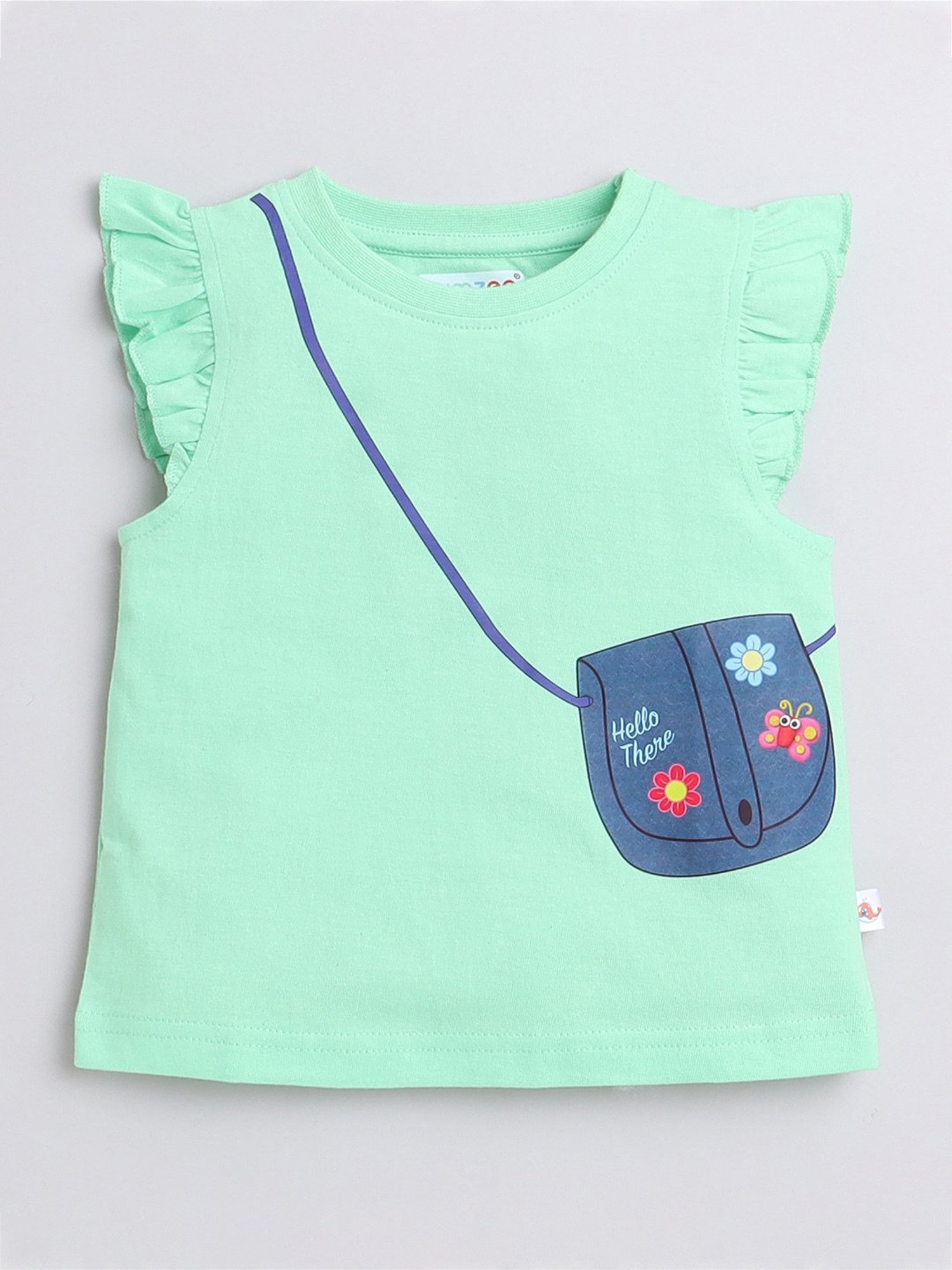 Bumzee Kids Green & Peach Floral Print T-Shirt (Pack Of 2)