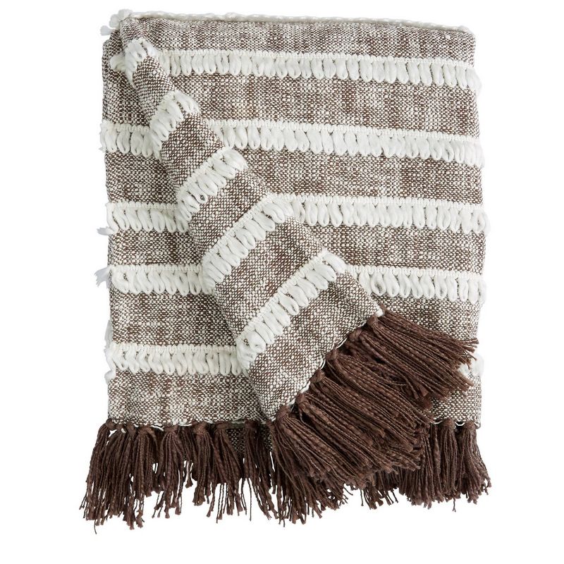 50"x60" Striped Throw Blanket with Tassel and Fringe Black/Natural - Patina Vie