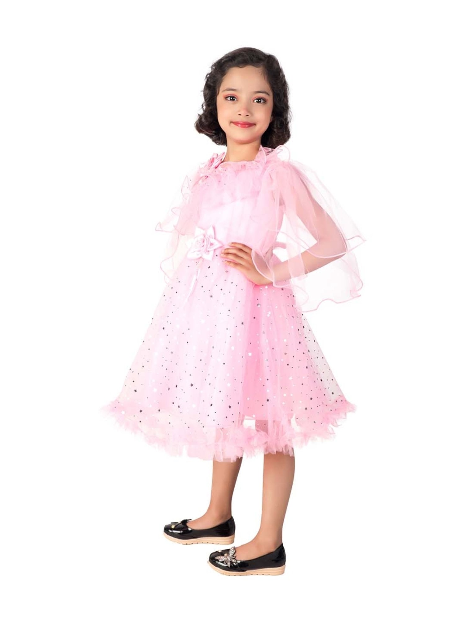 Ahhaaaa Kids Pink Cotton Embellished Dress