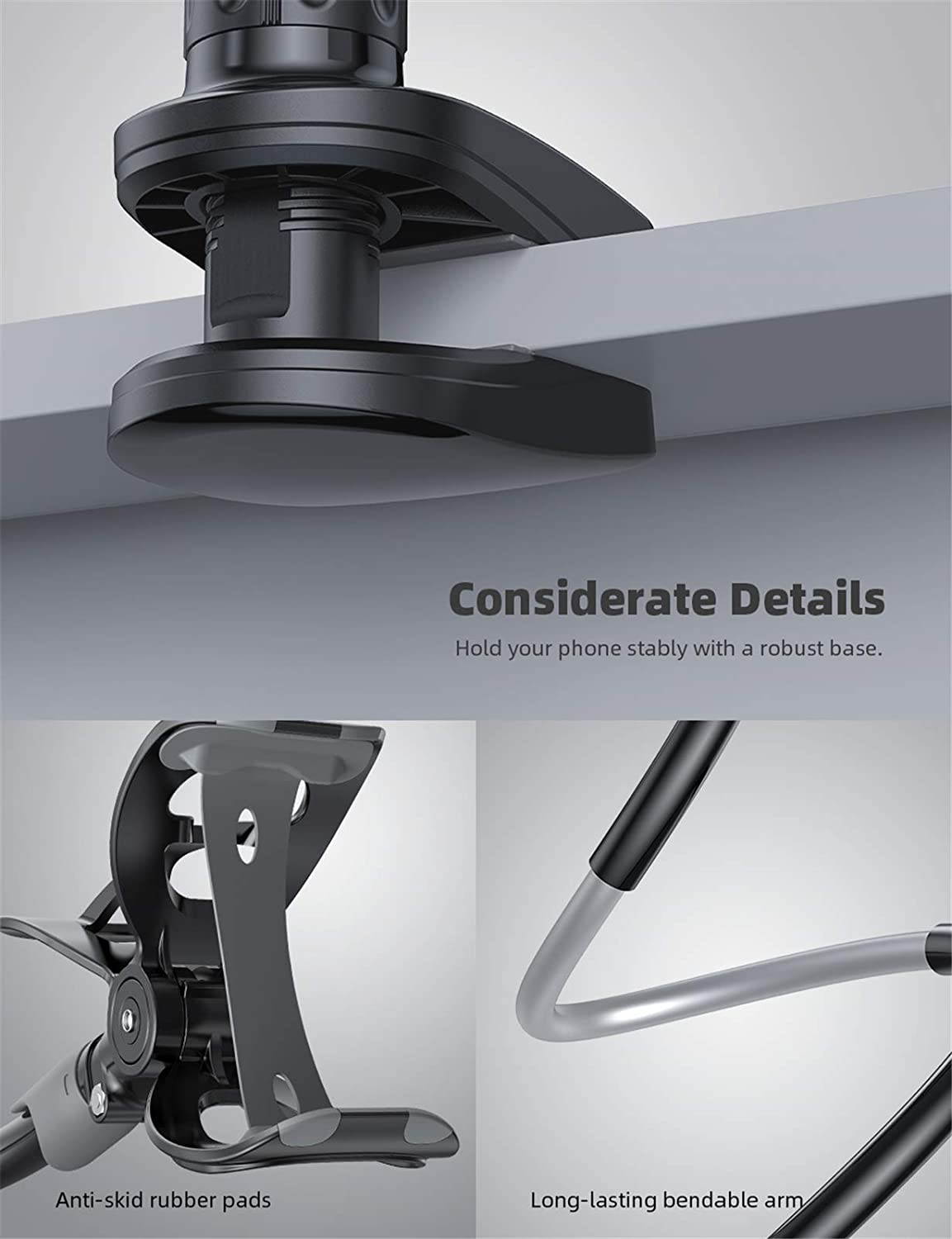 Phone Holder Bed Gooseneck Mount - Cell Phone Clamp Clip for Desk, Flexible Lazy Long Arm Headboard Bedside, Overhead Mount Stand, Compatible with Phone 12 Mini 11 Pro Xs Max XR X 8 7 6 Plus