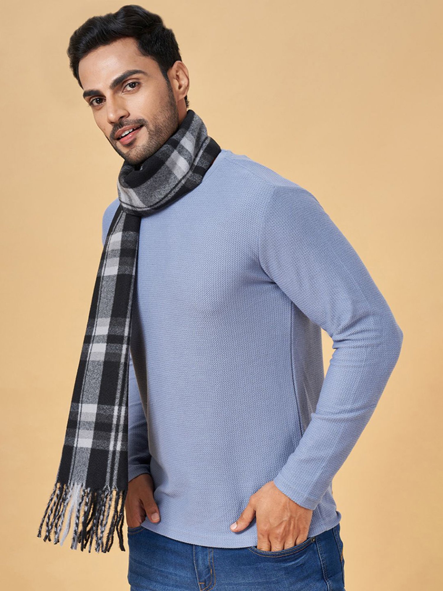 Byford by Pantaloons Black Checks Stoles