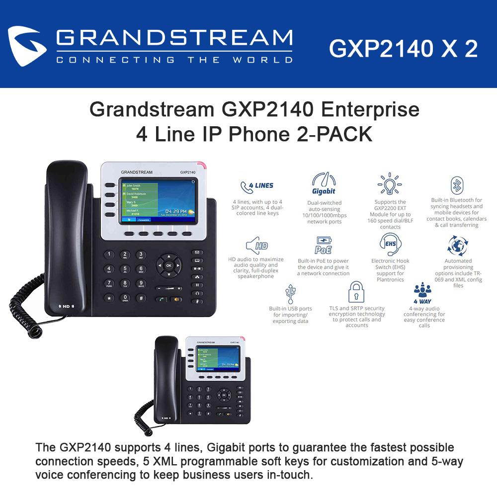 Grandstream GXP2140 4 Line IP Phone  2-UNITS  4.3 LCD Gigabit PoE Bluetooth