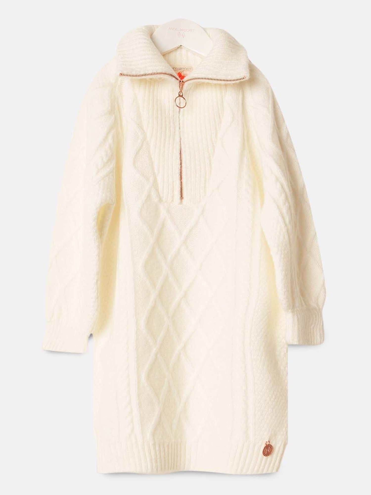 Angel & Rocket Kids Cream Solid Full Sleeves Tunic Dress