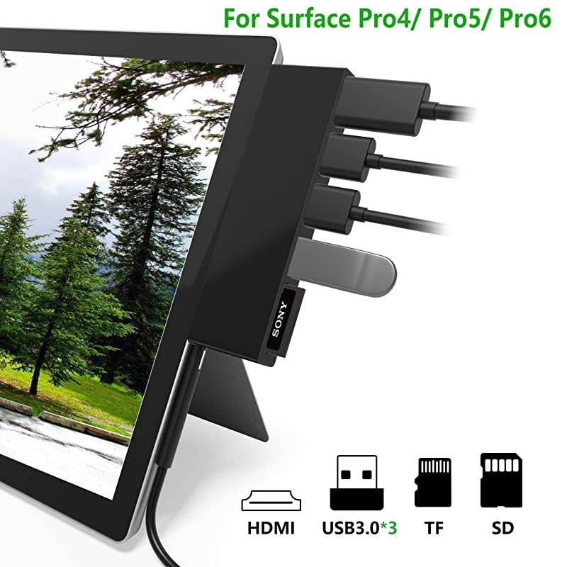 Upgraded Version Surface Pro 45 6 Docking Station 6 in 1 Microsoft Surface Pro Hub with 3 USB 30 Port 5Gps + 4K HDMI + SDTFMicro SD Surface Pro Card Reader Adapter