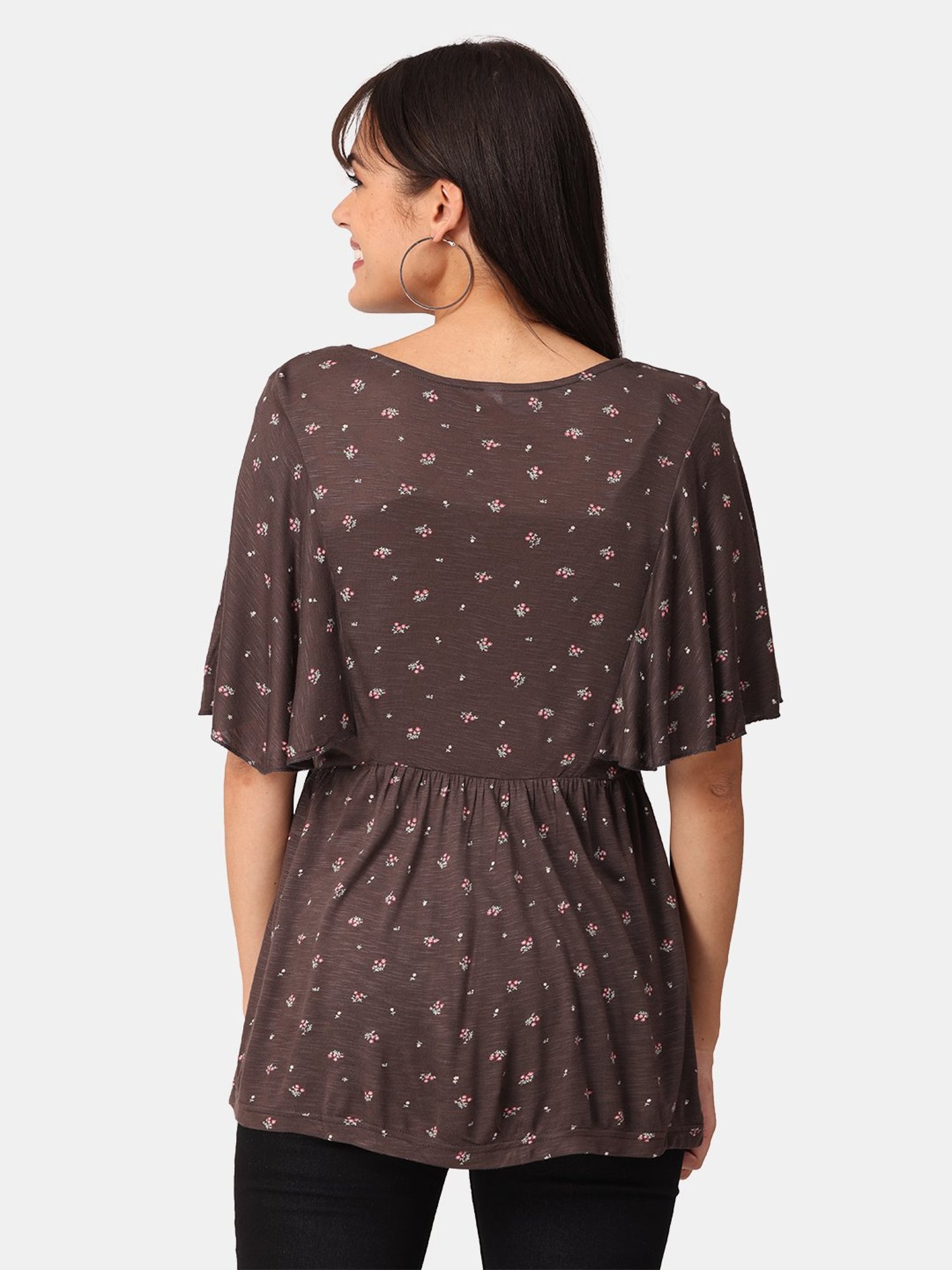 The Mom Store Dark Brown Printed Maternity Top