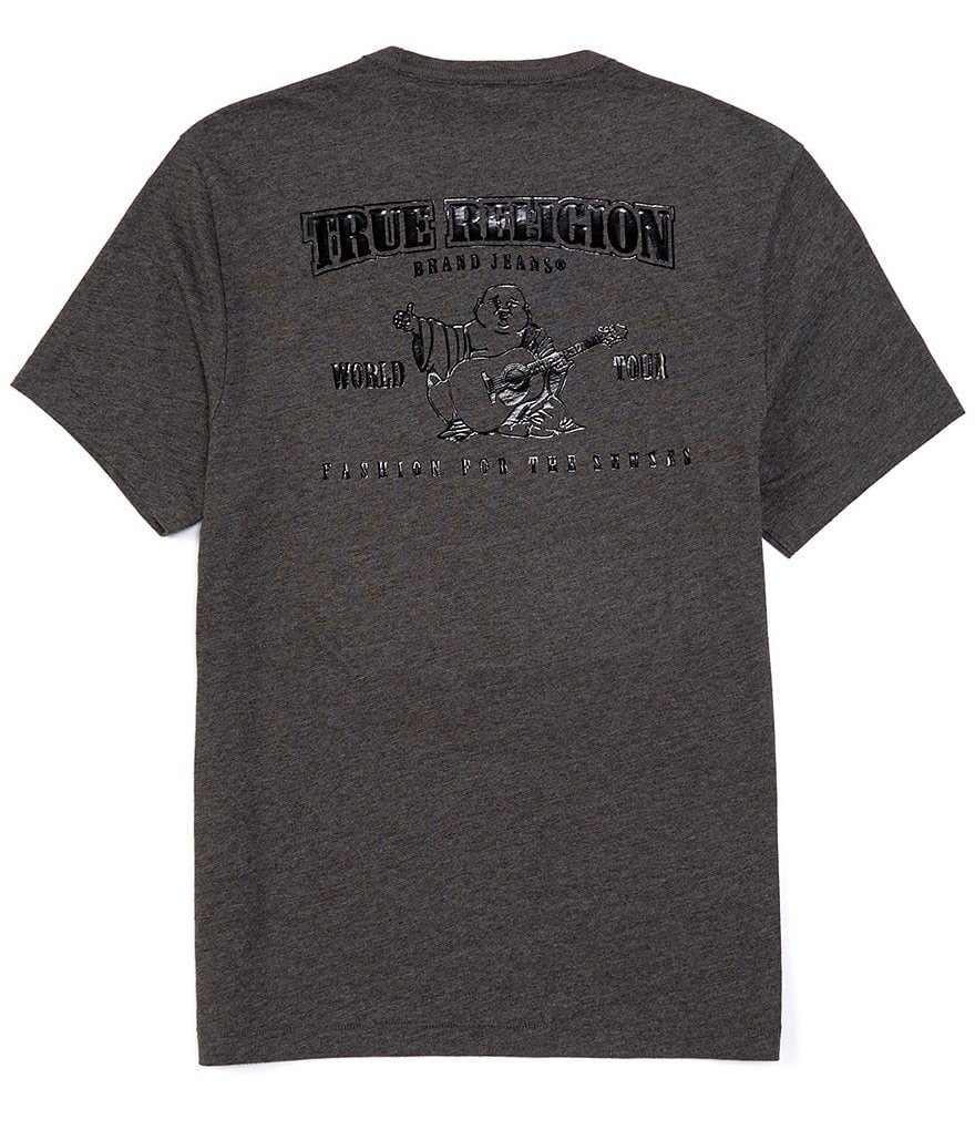 True Religion Short-Sleeve Silver Metallic Foil Buddha Logo Crew T-Shirt