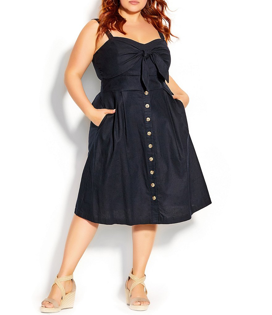 City Chic Plus Size Sweetly Tied Sweetheart Neck Sleeveless Button Detail Dress