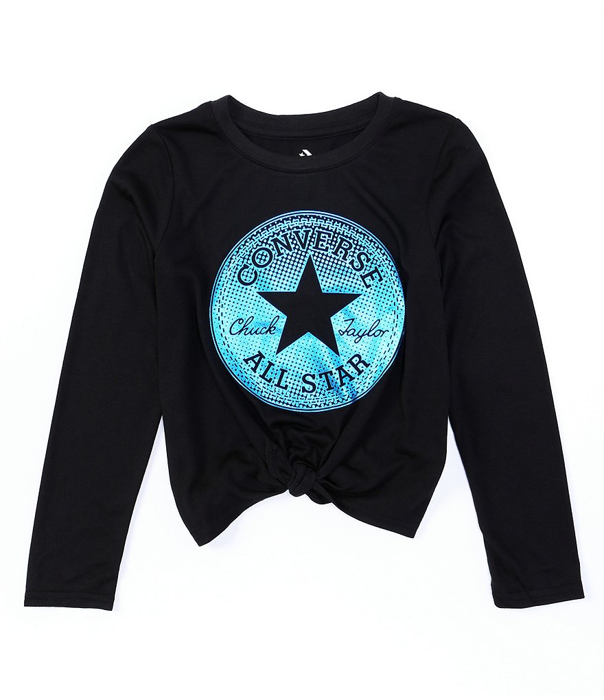 Converse Big Girls 7-16 Long-Sleeve Graphic Tie-Front Knit Top