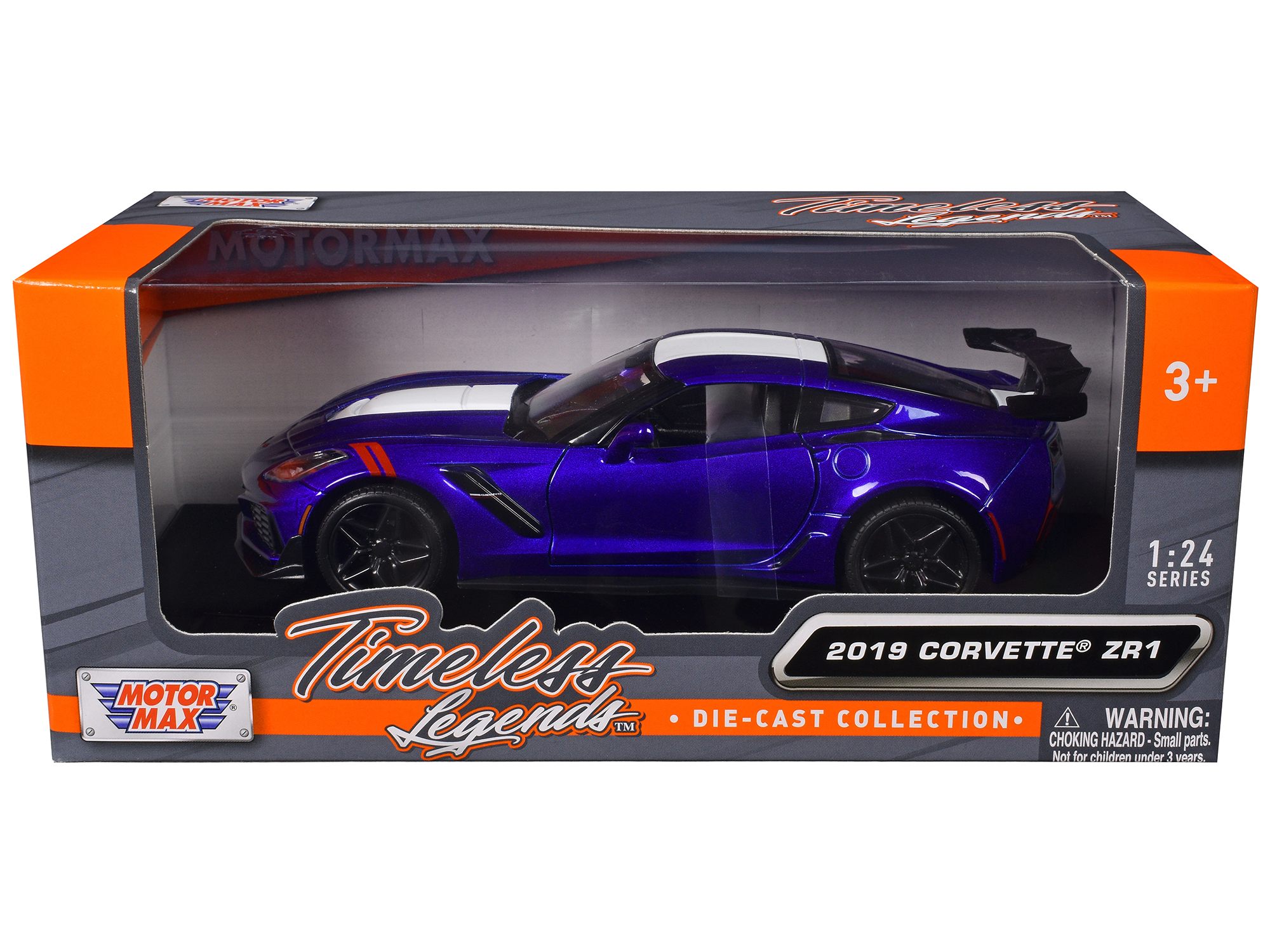 2019 Chevrolet Corvette Z06 Sebring Orange with Black Hood "Sports Cars" Series 1/64 Diecast Model Car by Auto World