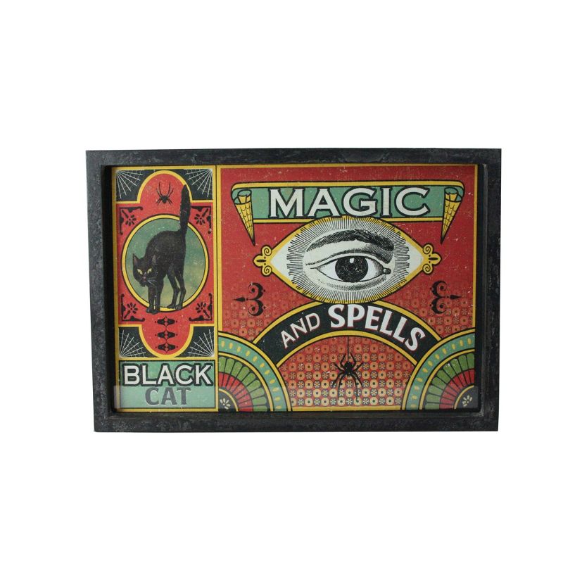 Raz Imports 16" Halloween "Magic and Spells" Wooden Framed Wall Art - Red/Green
