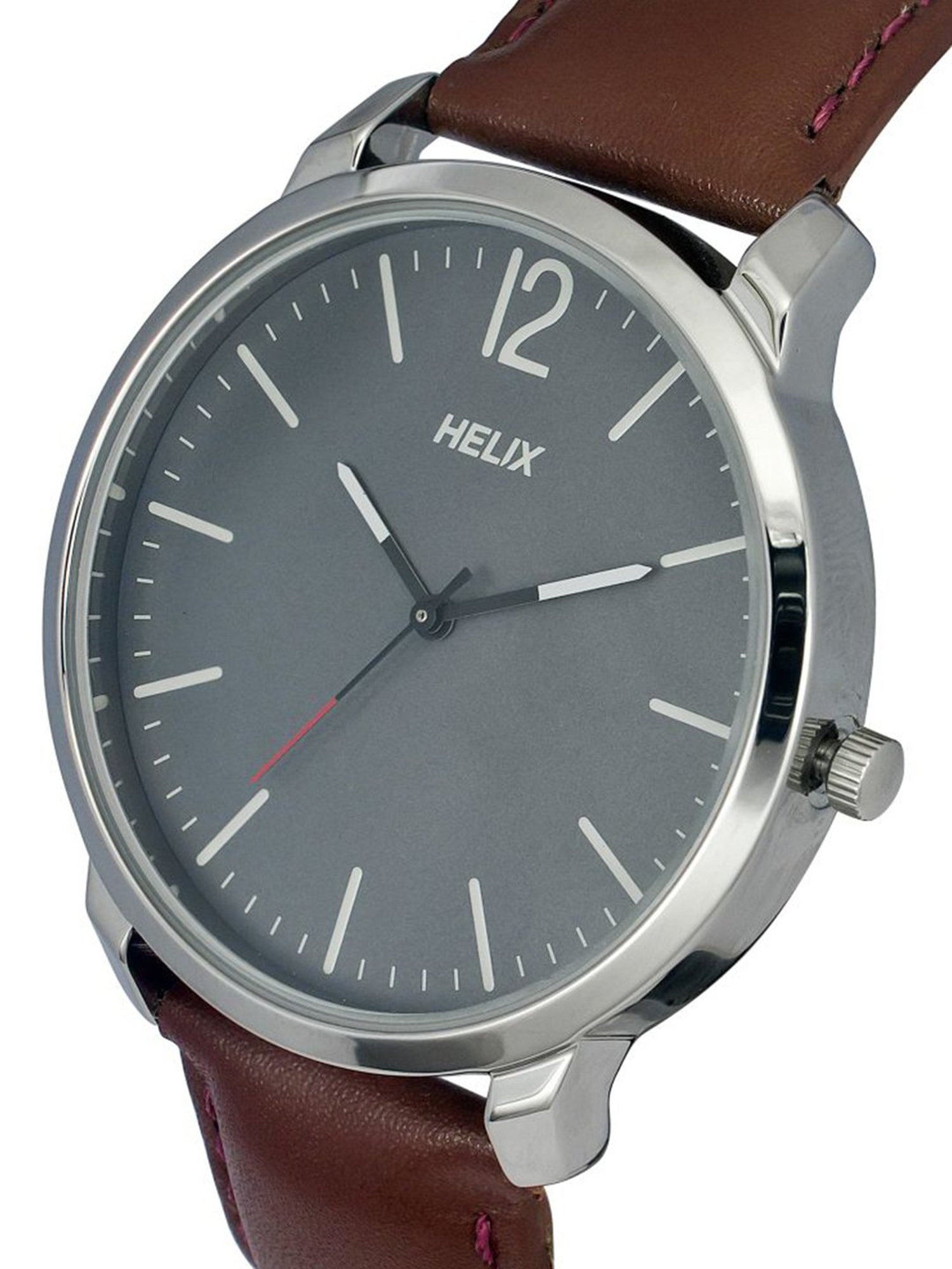 Helix By Timex Grey Round Dial Analog Leather Men Watch - TW039HG08