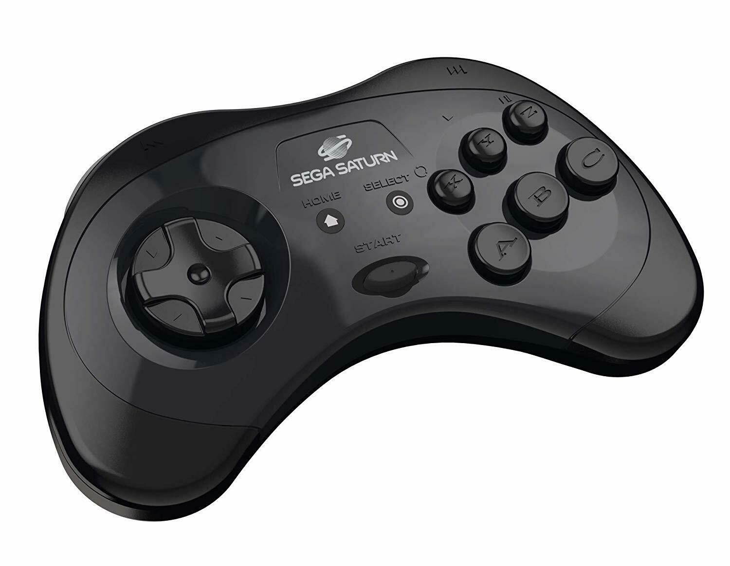 Retro-Bit Official Sega Saturn Bluetooth Controller 8-Button Arcade Pad for Nintendo Switch, PC, Mac, Android, Steam - Black