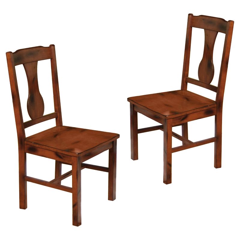 Set of 2 Traditional Distressed Wood Dining Chairs Dark Oak - Saracina Home
