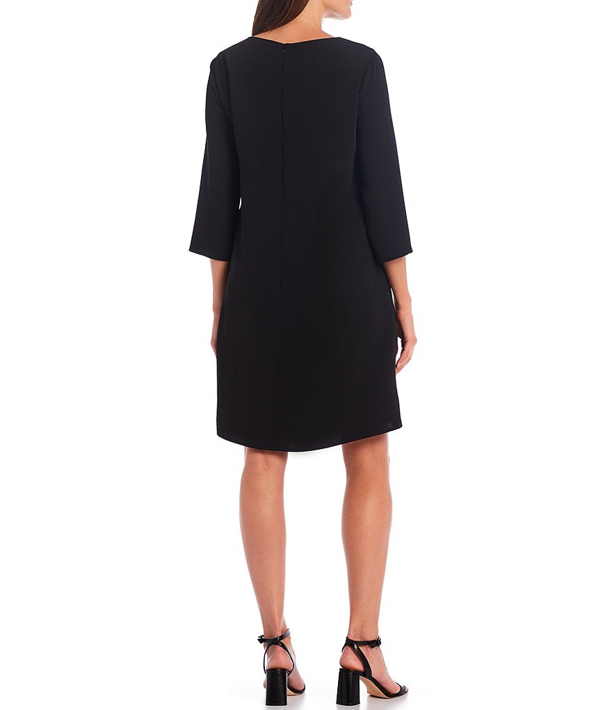 Caroline Rose Matte Crepe Crew Neck 3/4 Sleeve Shift Dress