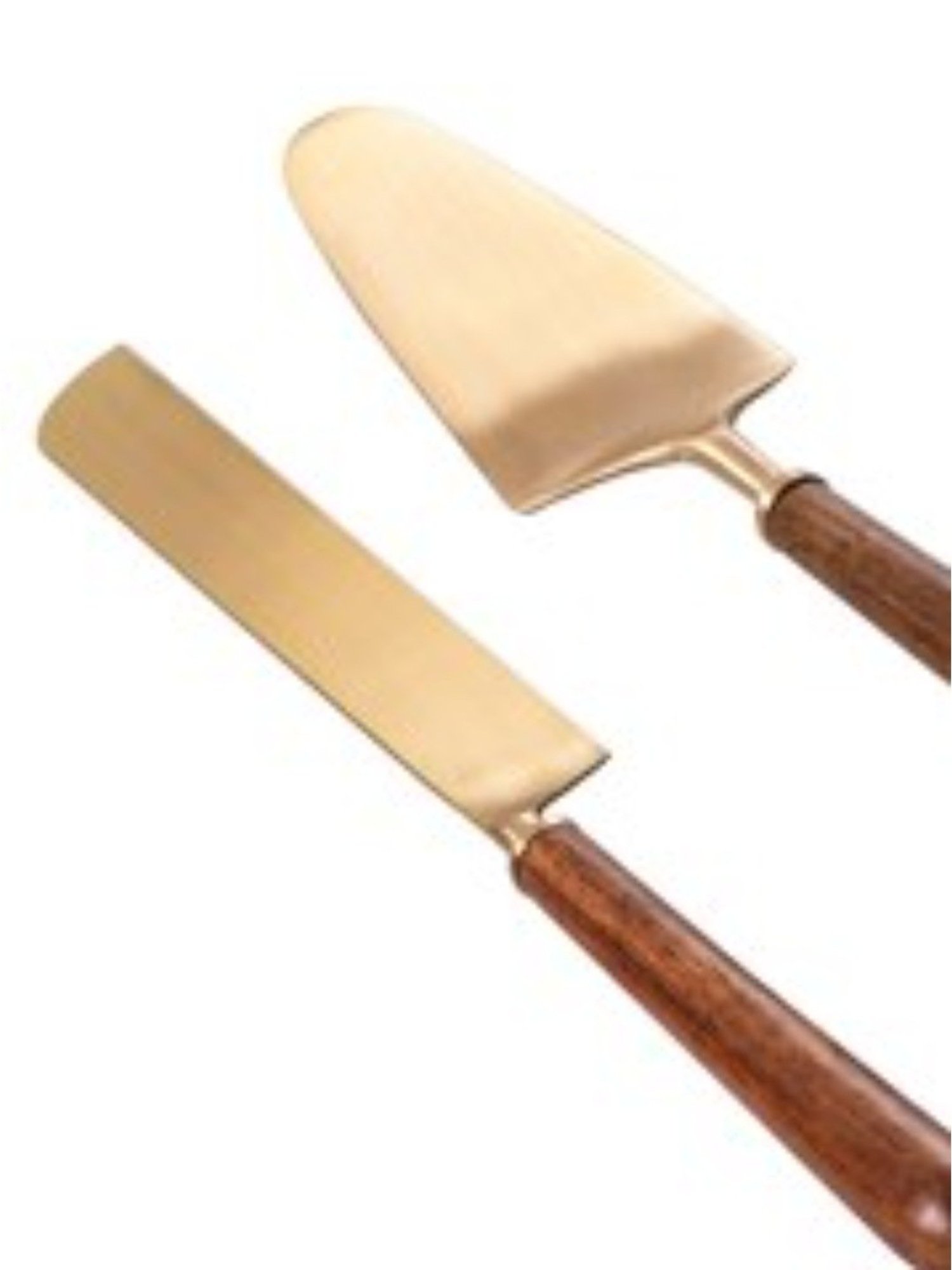 Nestroots Cake Cutting Knife Server Serrated Knife Set of 2 Dessert Server Gold with Wood Handle