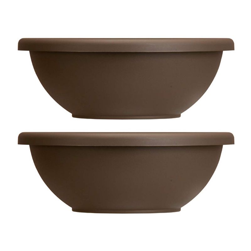 HC Companies 22 Inch Resin Garden Bowl Planter Pot, Chocolate Brown (2 Pack)