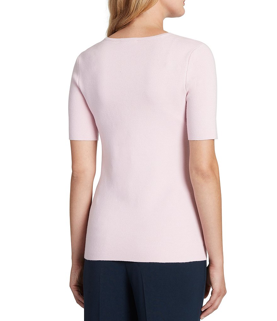 Tahari ASL Crew Neck Short Sleeve Sweater Knit Top