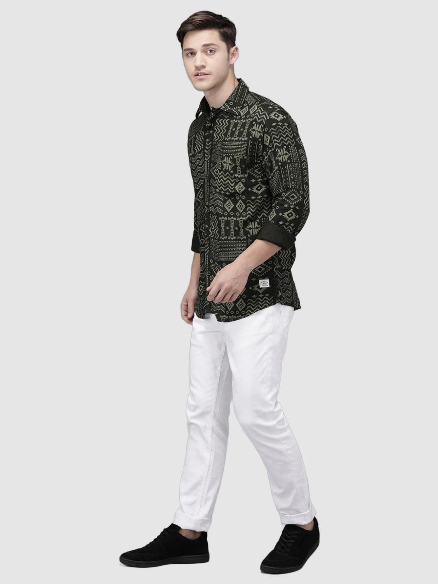 Bene Kleed Green Regular Fit Printed Shirt