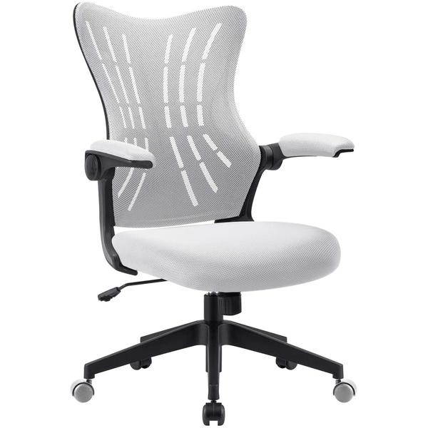 Furmax Office Desk Chair with Flip Up Arms, Mesh Mid Back Computer Chair Swivel Task Chair with Ergonomic Lumbar Support (White)