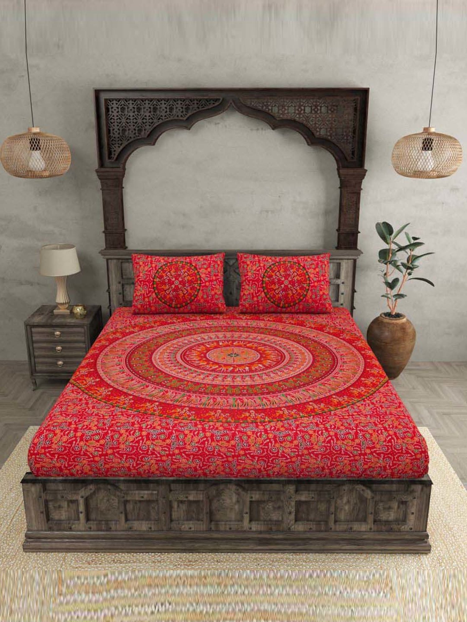 JaipurFabric Orange 100% Pure Cotton 180 TC Double Bedsheet with 2 Pillow Covers