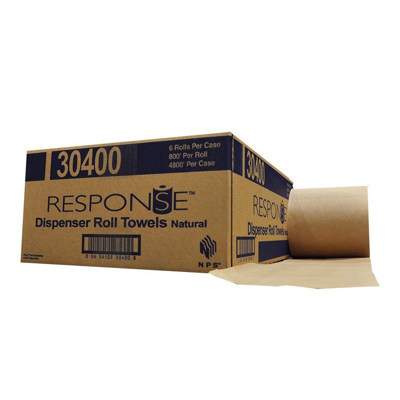NPS Response Recycled Natural 800 Feet Long Hardwound 1 Ply Extra Absorbent Paper Towel Roll Dispenser (Case of 6)