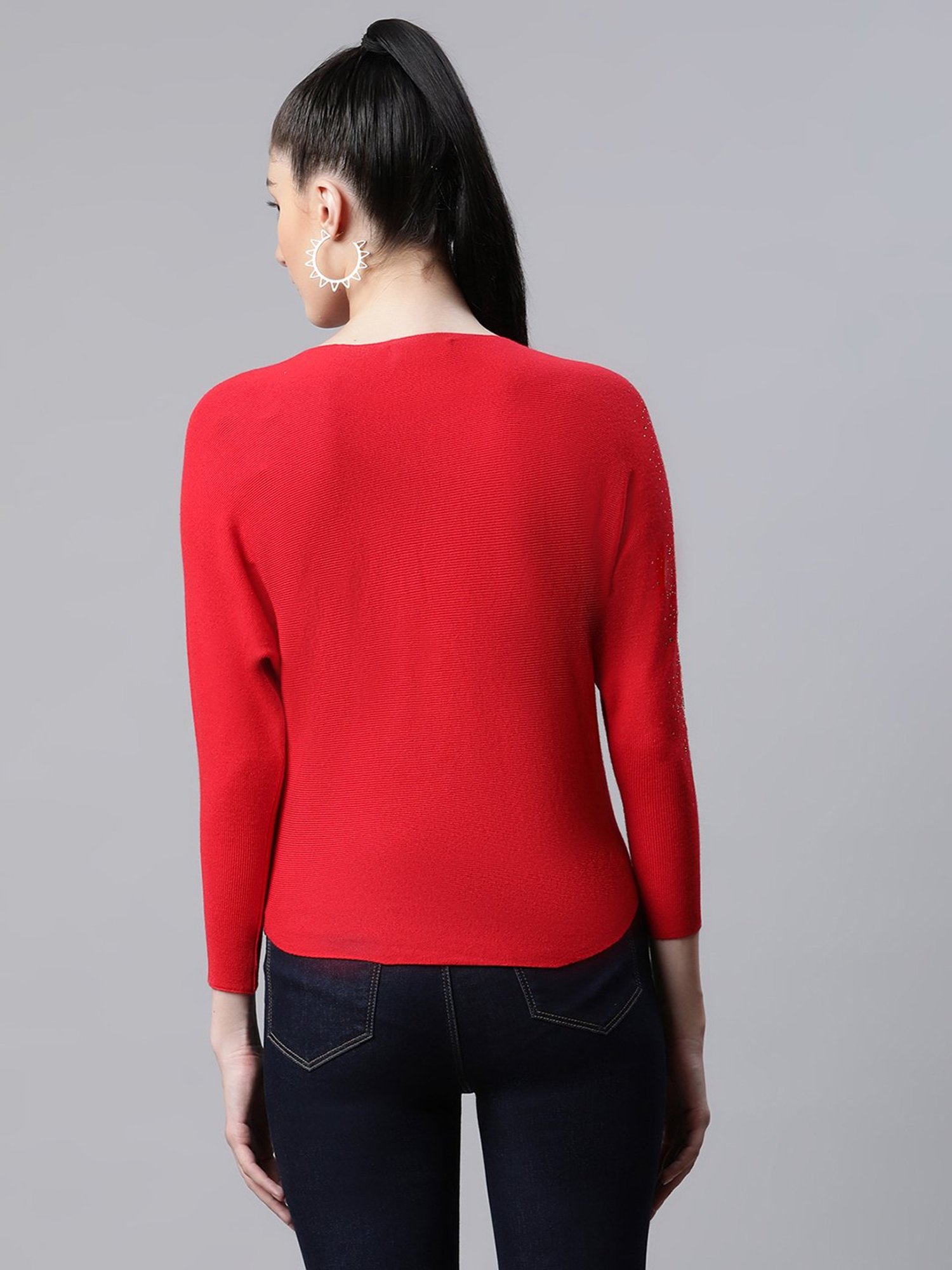 Global Republic Red Knitted Embellished Top