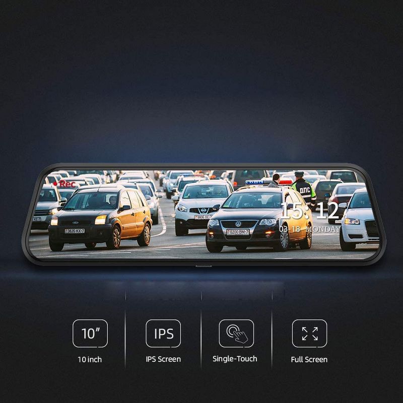 VanTop H609 Dual 1080P Mirror Dash Cam with 10" IPS Touch Screen Rear View Camera, Night Vision, Parking Monitor