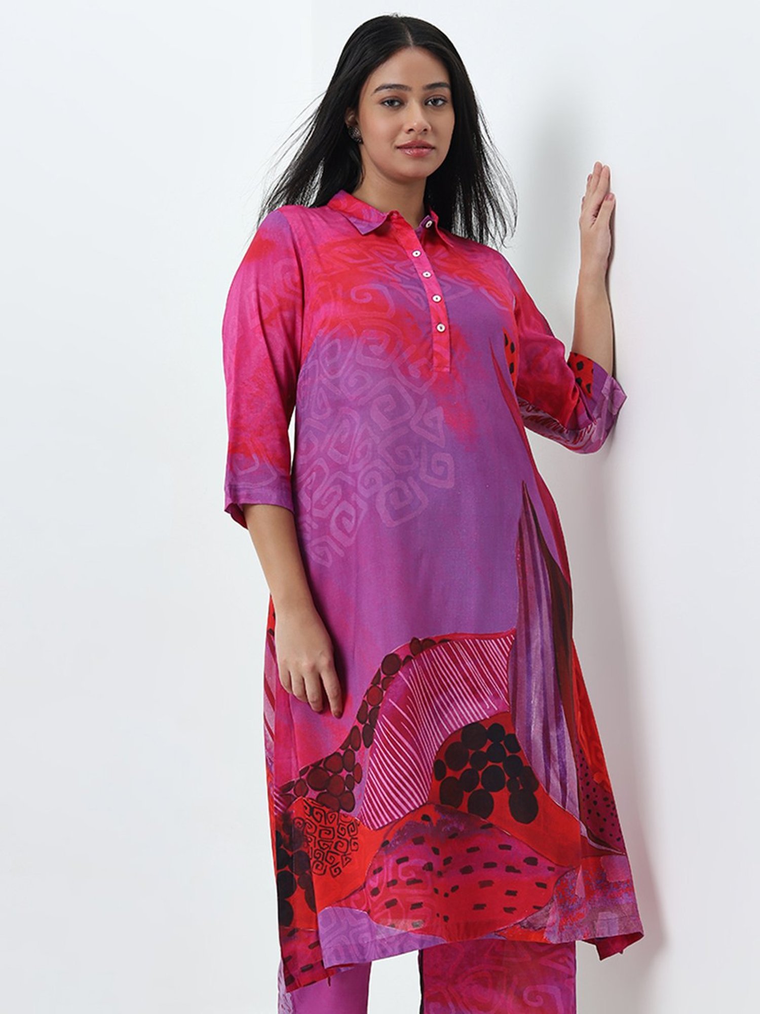 Diza by Westside Magenta Printed A-Line Kurta