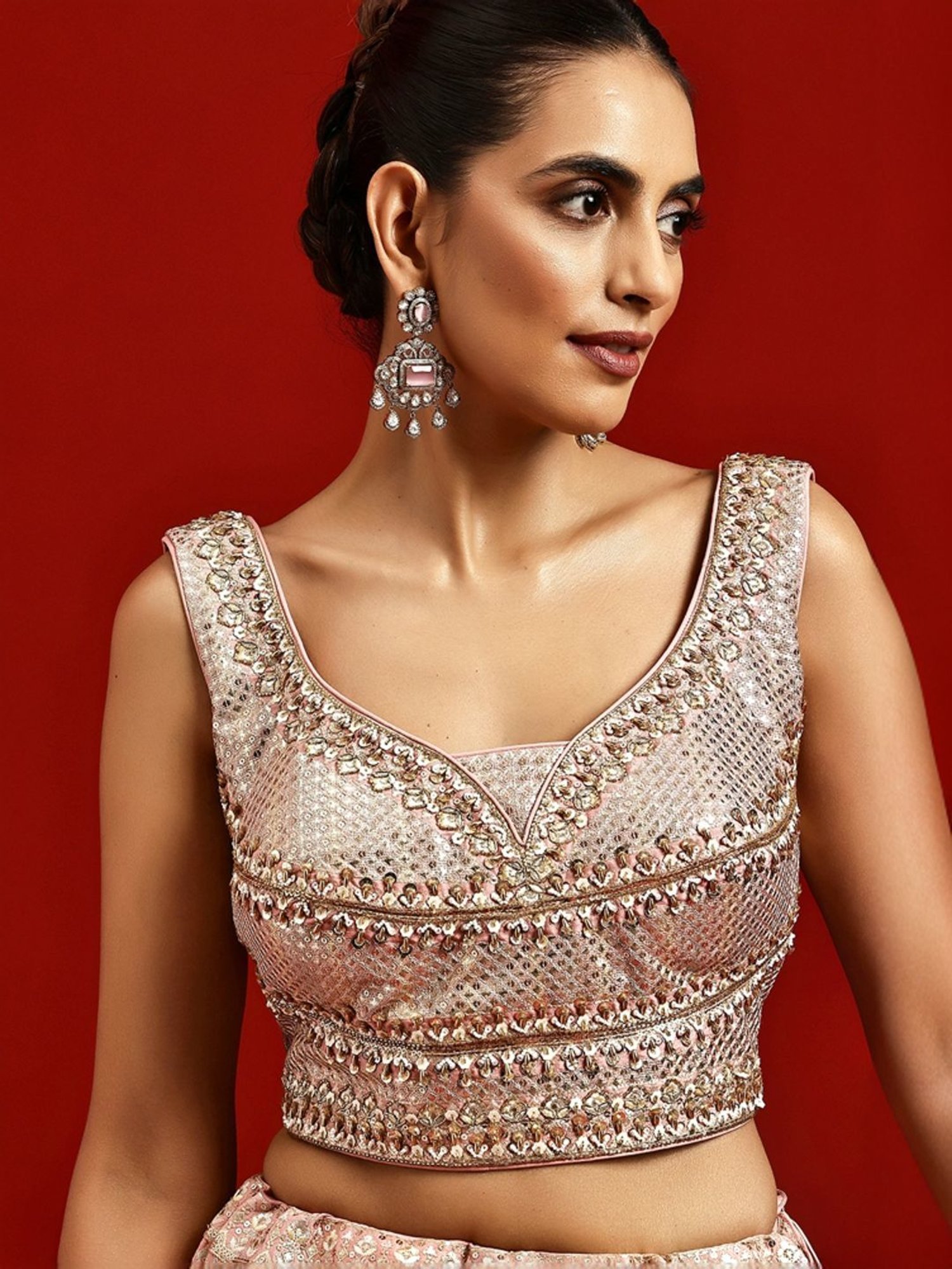 Libas Art Pink Embellished Lehenga Choli Set With Dupatta