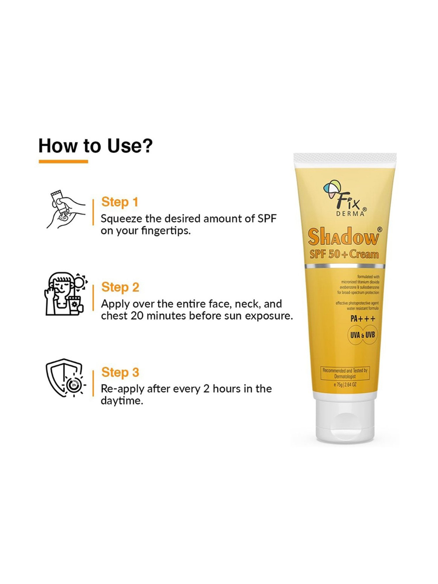 Fixderma Shadow SPF 50+ PA+++ Cream - 75 gm