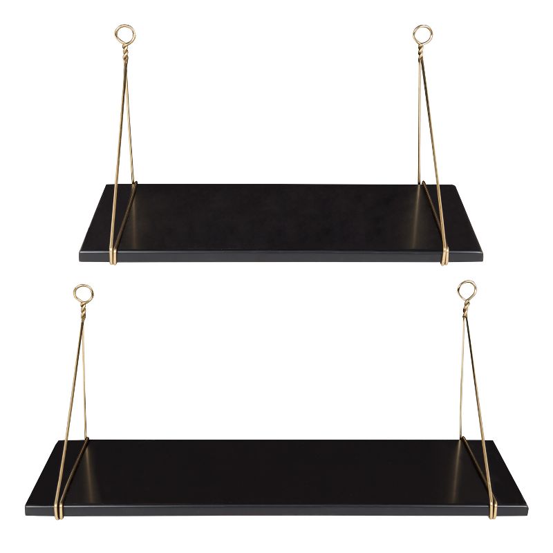 24" x 9.8" 2pc Vista Wood and Metal Shelf Set Black/Gold - Kate & Laurel All Things Home