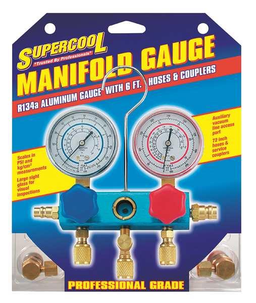 SUPERCOOL 2211B A/C Manifold Gauge,PSI and BAR,Aluminum