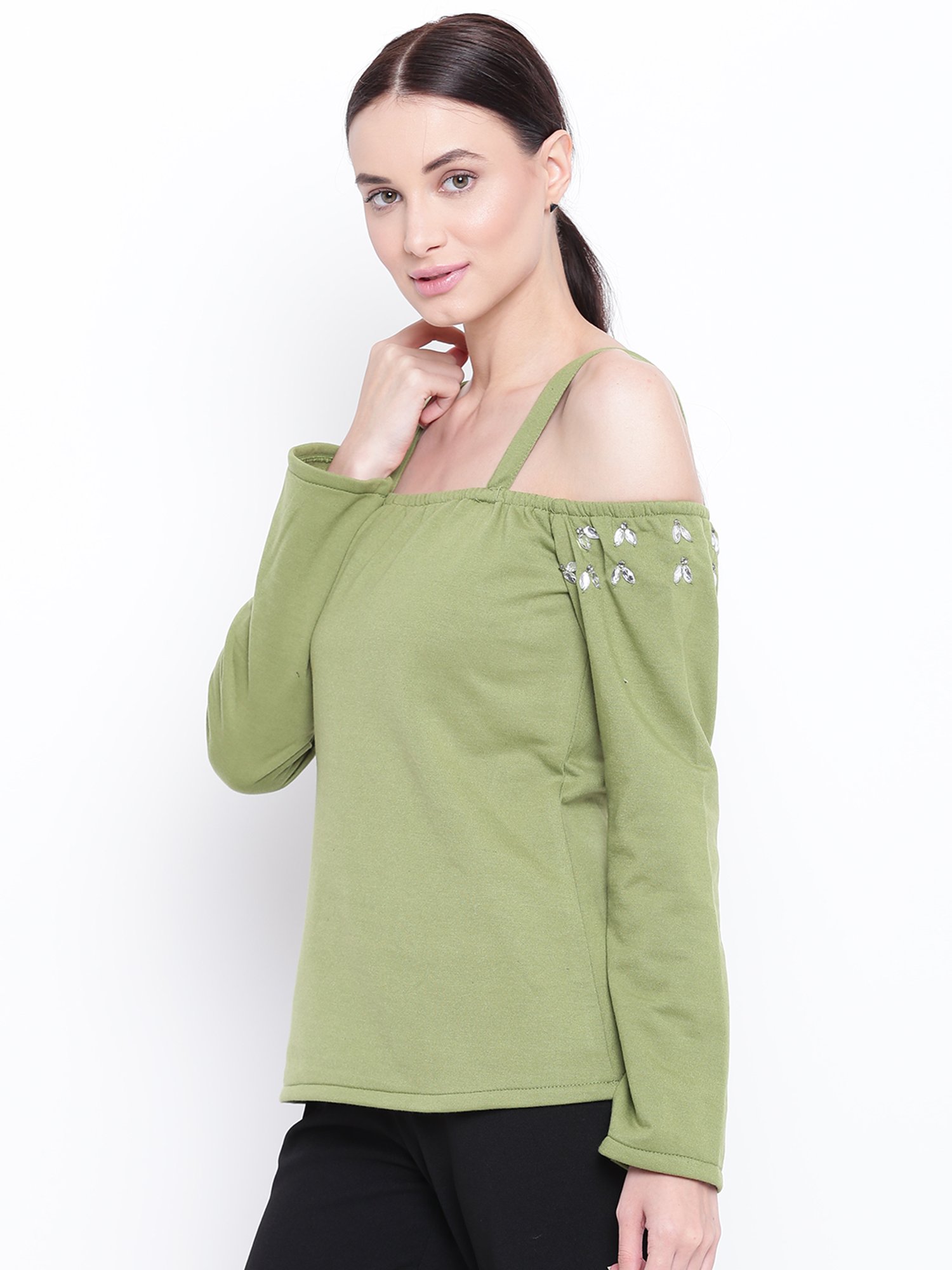 Belle Fille Green Embellished Sweatshirt