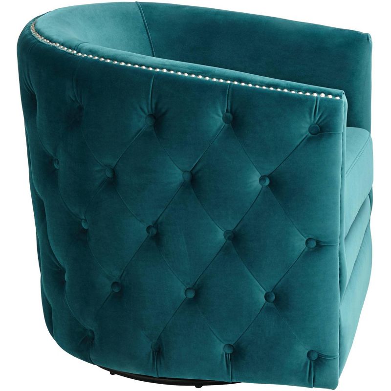 55 Downing Street Bridgerton Teal Green Velvet Tufted Swivel Accent Chair