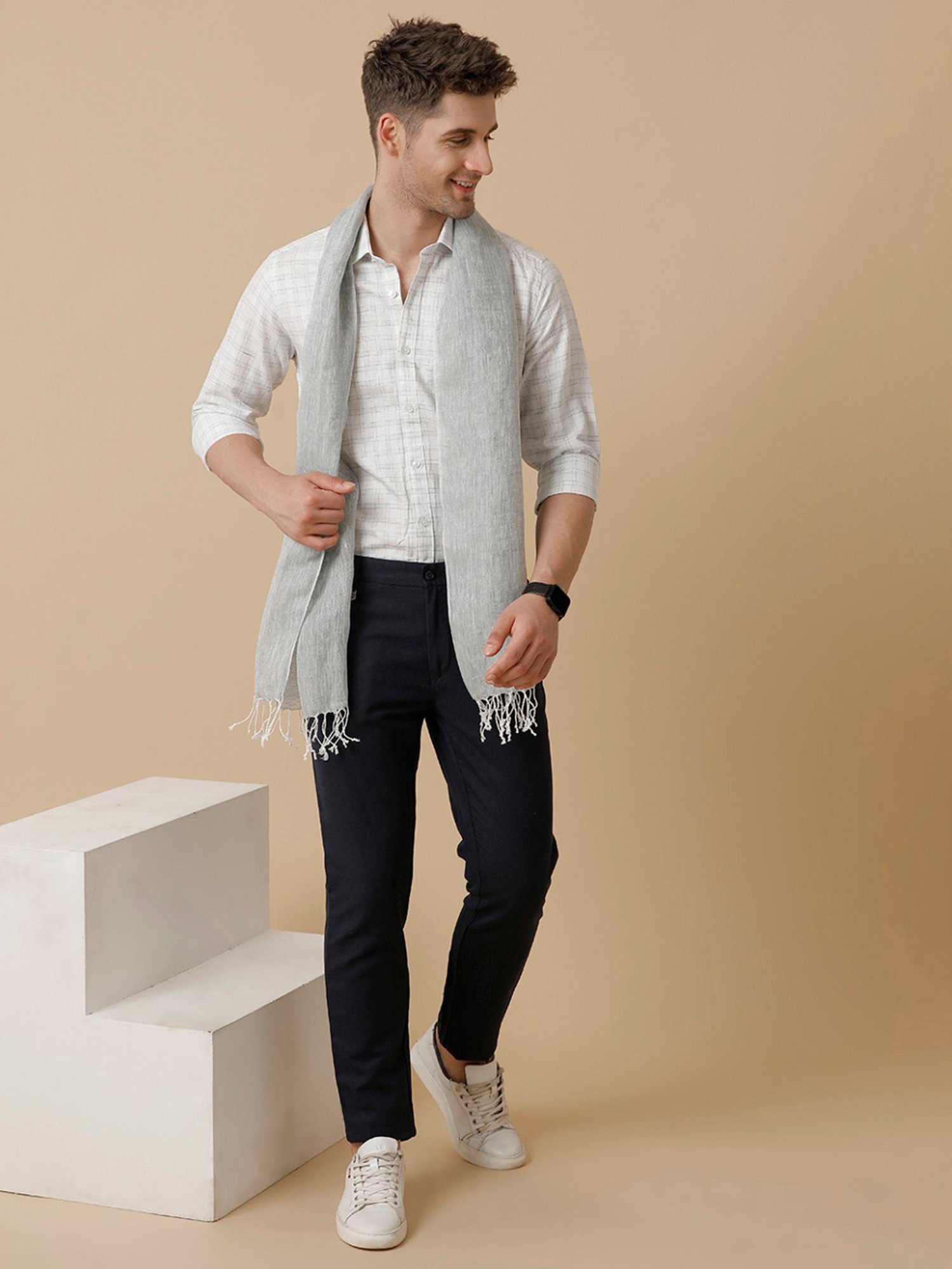 Linen Club Grey Solid Stole