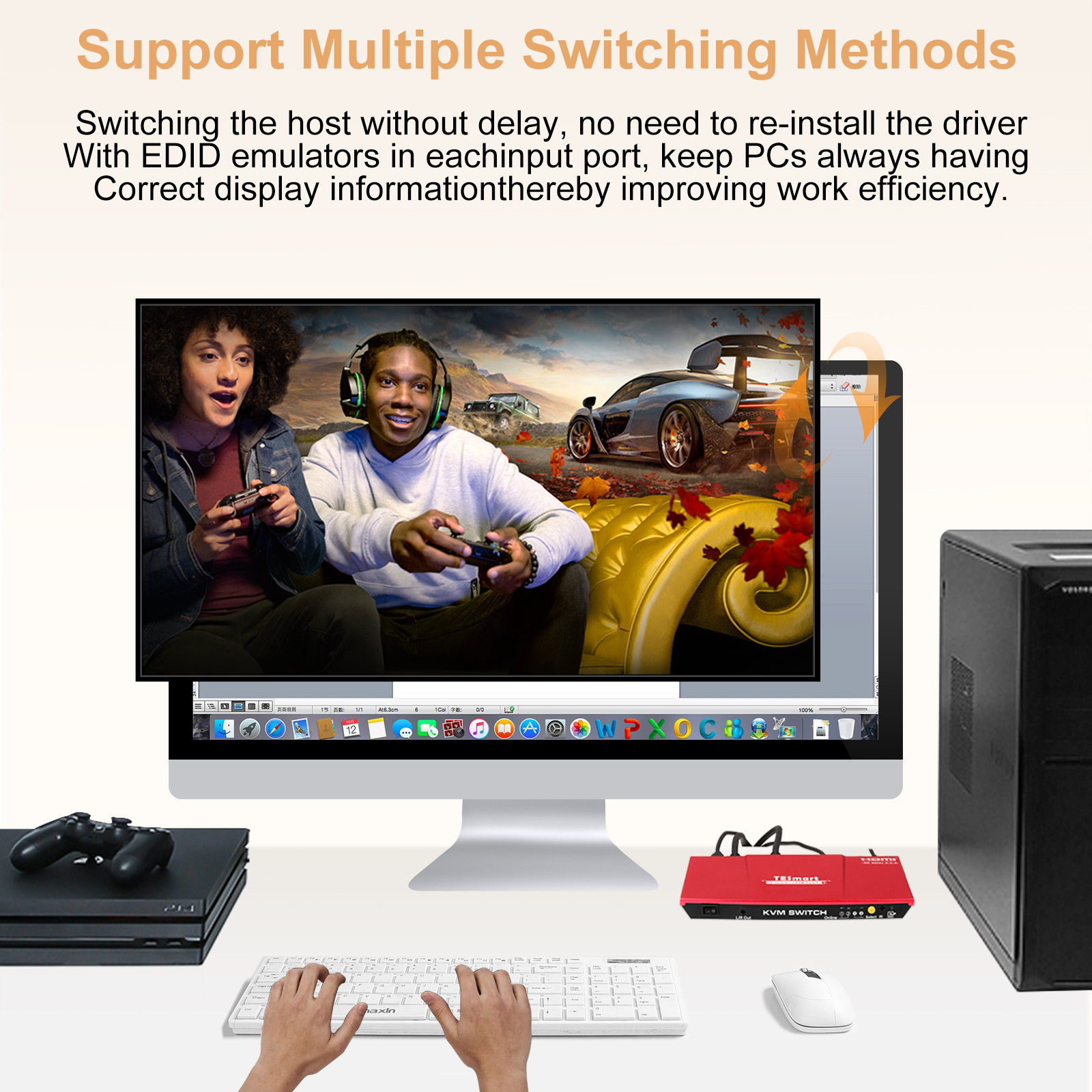 TESmart HDMI KVM Switch 4 ports 4 in 1 out  , support 4k 3840*2160@60Hz 4:4:4  Support HDR 10 and Dolby Vision ,Complaint with HDCP 2.2, With USB2.0 and audio output ports