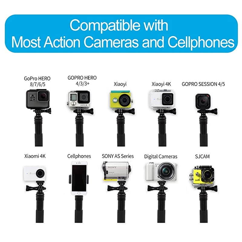 355 Selfie Stick Monopod Compatible with GoPro Selfie Pole with Strong Tripod Mount Adapter and Cellphone Digital Compacts for Hero 9 8 7 6 5 4 3+ Insta 360 One R DJI OSMO Action Camera