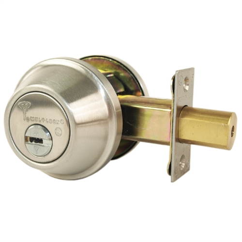 Mul-T-Lock Junior - Brushed Stainless Steel US32D Finish Single Cylinder Cronus Deadbolt Adj Backset Grade 2, HIGH SECURITY, 008 KEYWAY
