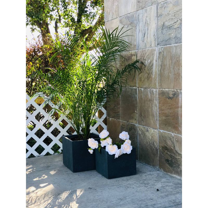 Set of 2 Kante Lightweight Modern Outdoor Concrete Square Planter Graphite Black - Rosemead Home & Garden, Inc.