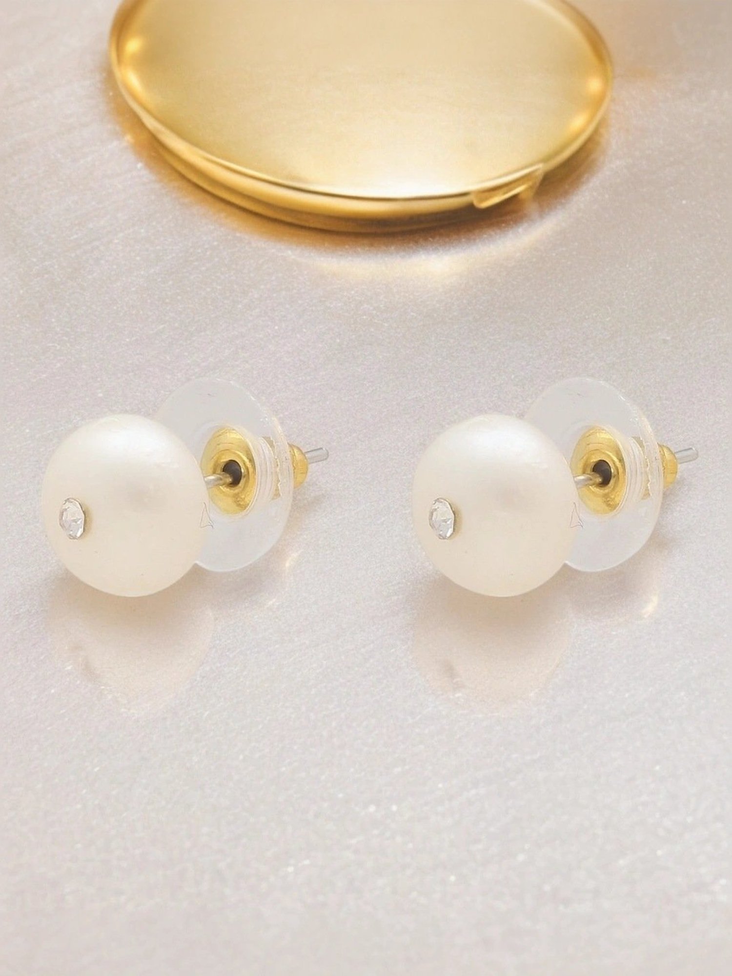 Sri Jagdamba Pearls Desire Pearl White & Golden Stud Earrings for Women & Girls