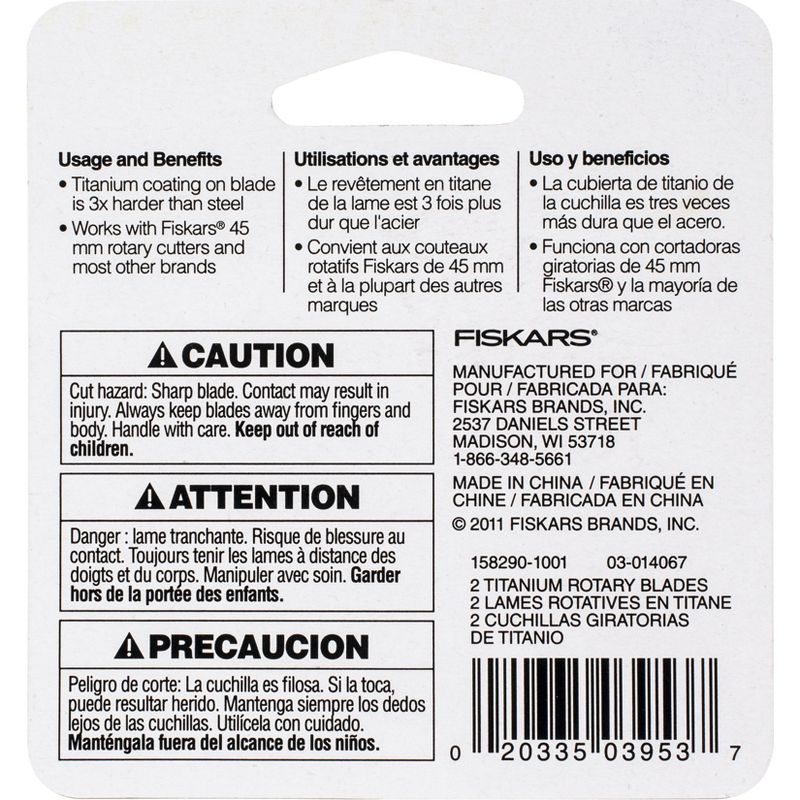 Fiskars Titanium Rotary Blades 45mm 2/Pkg