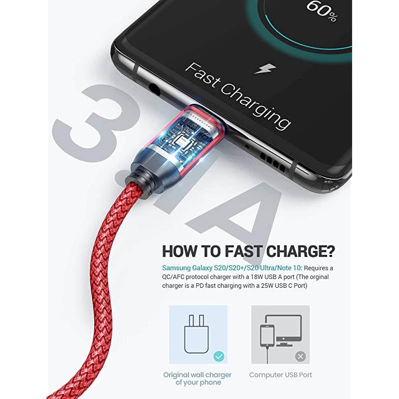 USB C Cable Fast Charging 31A Fast Charge 2Pack 66ft  USBA to TypeC Charger Cable Durable Braided USB C Cord Compatible with Galaxy Note 10 9 8 S10 S9 S8 S8 Plus S20 V30 V20 G6