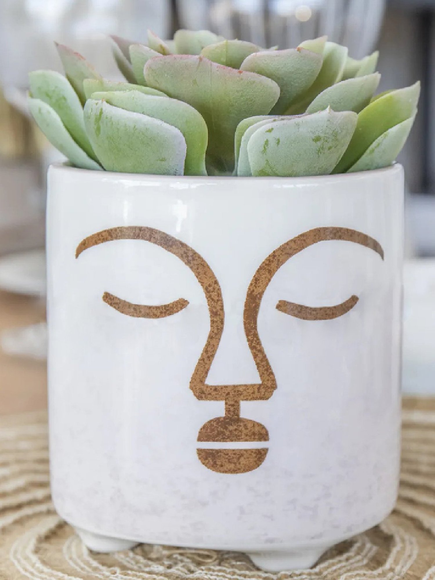 KitchenCraft White Terracotta Face Design Mini Planter Pot